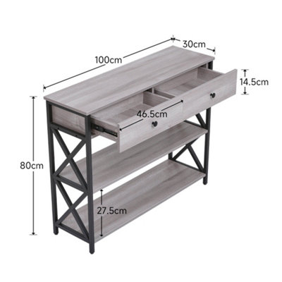 2 Drawers Narrow Console Table Sofa Couch Side Table with 2 Storage Shelves for Entryway Hallway