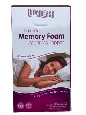 2" DreamEasy Double Bed Memory Foam Mattress Topper. With Removable Cover & Elasticated Corners