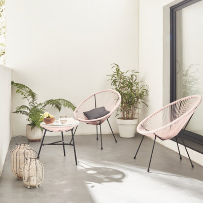 2 Egg designer string chairs with side table - Set of 2 PVC designer ...