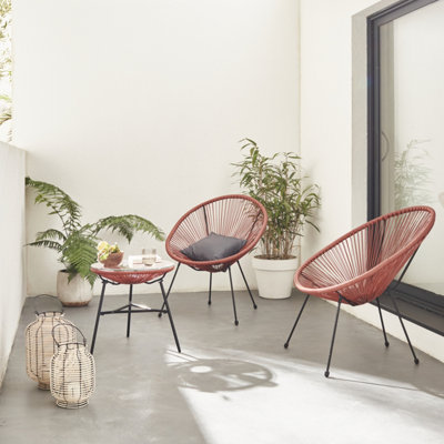 2 Egg designer string chairs with side table Set of 2 PVC