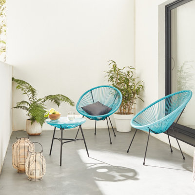 2 Egg designer string chairs with side table - Set of 2 PVC designer ...