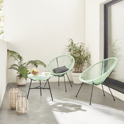 2 Egg designer string chairs with side table - Set of 2 PVC designer ...