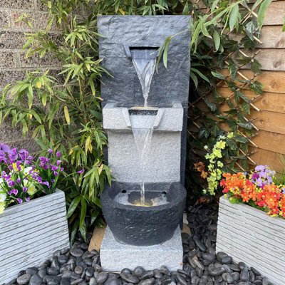 2 Fall Cascade Contemporary Water Feature - Mains Powered - Resin - L35 x W38 x H91 cm
