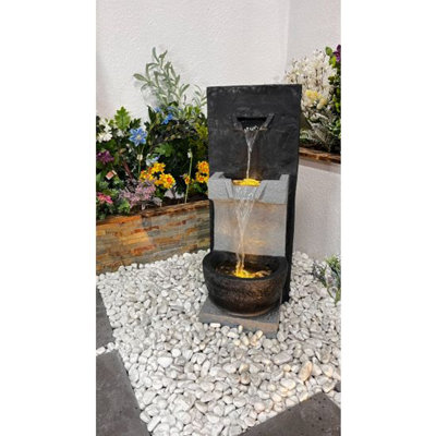 2 Fall Cascade Solar Powered Water Feature With Cover