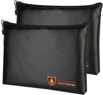 2 Fireproof Document Bags, 34x25cm, Waterproof, for Passports, Cash, Files