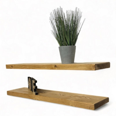 2 Floating Shelves Rustic Handmade Wall Shelving with Brackets for Kitchen Deco (Rustic Pine, 50cm (0.5m)