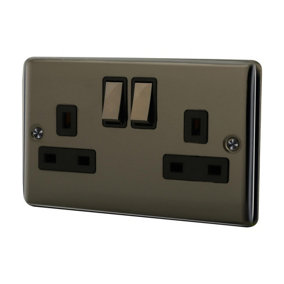 2 Gang 13A Double Pole Switched Socket - Black Nickel