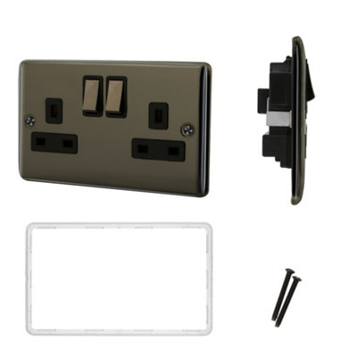 2 Gang 13A Double Pole Switched Socket - Black Nickel