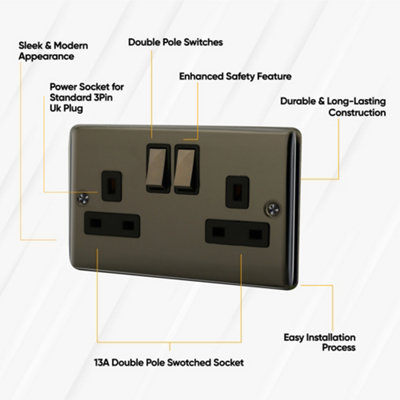 2 Gang 13A Double Pole Switched Socket - Black Nickel - 4