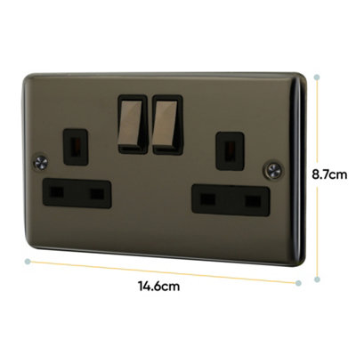 2 Gang 13A Double Pole Switched Socket - Black Nickel - 7