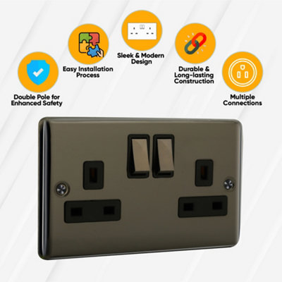 2 Gang 13A Double Pole Switched Socket - Black Nickel - 8