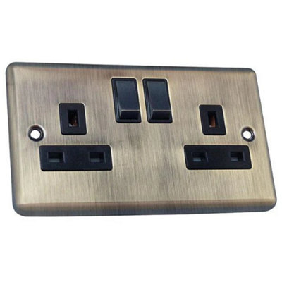 2 Gang 13A Switched Socket Round Angled Plate