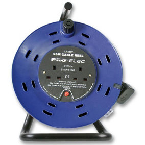 2 Gang 25m Cable Reel 5A Twin Socket Extension Lead