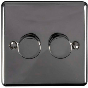 2 Gang 400W 2 Way Rotary Dimmer Switch BLACK NICKEL Light Dimming Wall Plate