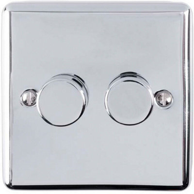 2 Gang 400W 2 Way Rotary Dimmer Switch CHROME Light Dimming Wall Plate