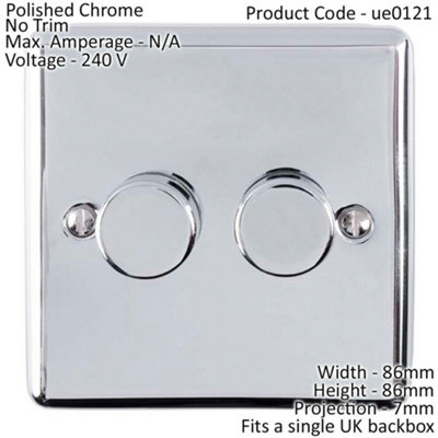 2 Gang 400W 2 Way Rotary Dimmer Switch CHROME Light Dimming Wall Plate