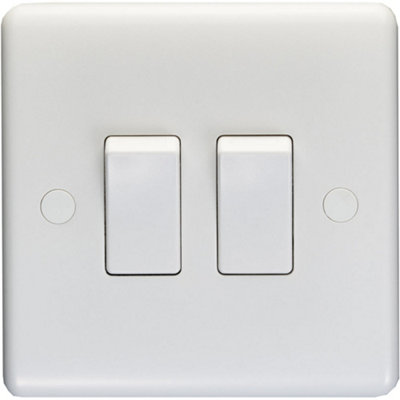 2 Gang Double 10A Light Switch 2 Way - WHITE PLASTIC Wall Plate Outlet Rocker