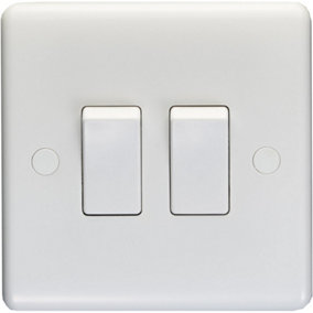 2 Gang Double 10A Light Switch 2 Way - WHITE PLASTIC Wall Plate Outlet Rocker