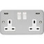 2 Gang Double 13A Switched UK Plug Socket & 2.1A USB-A HEAVY DUTY METAL CLAD
