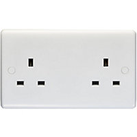 2 Gang Double 13A Unswitched UK Plug Socket - WHITE PLASTIC Wall Power Outlet