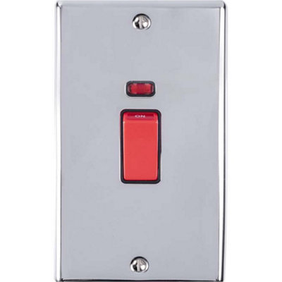 2 Gang Double 45A DP Switch & Neon - POLISHED CHROME & BLACK TRIM Vertical Plate