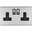2 Gang Double DP 13A Switched UK Plug Socket SCREWLESS SATIN STEEL Wall Power