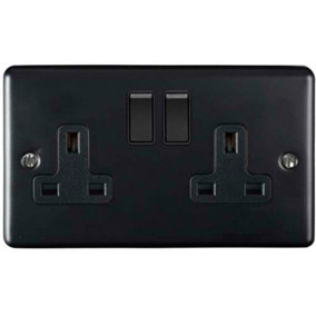 2 Gang Double UK Plug Socket MATT BLACK 13A Switched Mains Wall Power Outlet