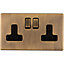 2 Gang DP 13A Switched UK Plug Socket SCREWLESS ANTIQUE BRASS Wall Power Outlet