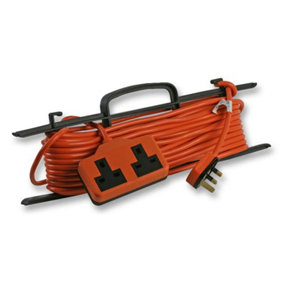 2 Gang Garden Extension Lead, High Impact Rubberised Twin Socket, 15m, with H Frame Cable Tidy