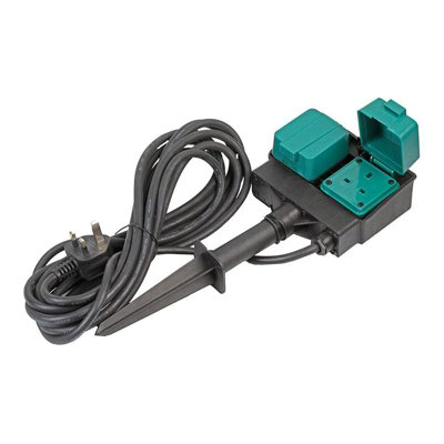 2 Gang Garden Spike Outdoor Mains Extension Lead, 6m, IP44 Rated