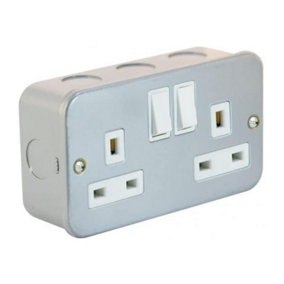 2 Gang Metal Clad 13A Switched Socket with 40mm Mounting Box