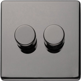 2 Gang Rotary Dimmer Switch 2 Way LED SCREWLESS BLACK NICKEL Light Dimming Wall