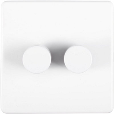 2 Gang Rotary Dimmer Switch 2 Way LED SCREWLESS MATT WHITE Light Dimming Wall