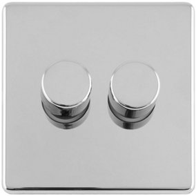 2 Gang Rotary Dimmer Switch 2 Way LED SCREWLESS POLISHED CHROME Light Dimming