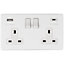 2 Gang Switched Socket with 2x USB:(1x Type A & 1x Type C) Flat Concealed White Plate White Rockers