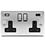 2 Gang Switched Socket with 2x USB: (1x Type A & 1x Type C) Satin Enhance Range Black Trim