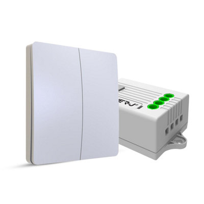 2 Gang Wireless Switch White + 2 ways, 5A x 2 600W RF Receiver for Non Dimmable Switch