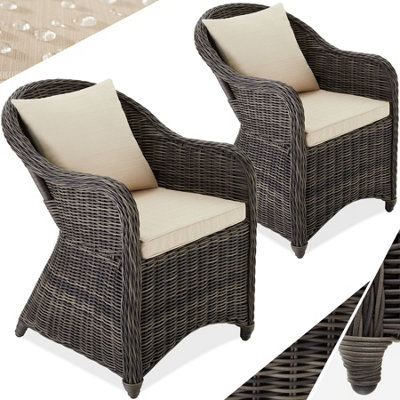 2 Garden chairs in luxury rattan with cushions - grey | DIY at B&Q