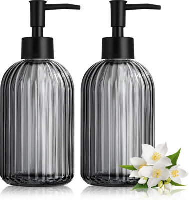 2 Glass Soap Dispensers, 430ml Black Soap Dispenser, Dishwashing Liquid ...