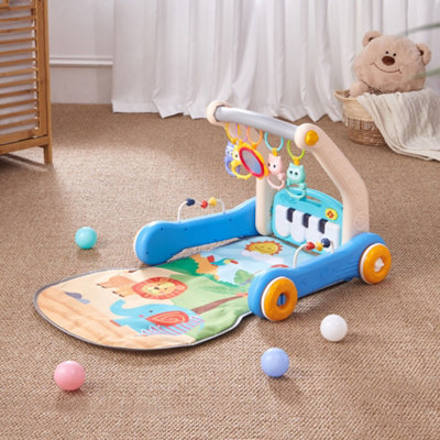 2-in-1 Baby Play Mat and Walker with Musical Keyboard Blue
