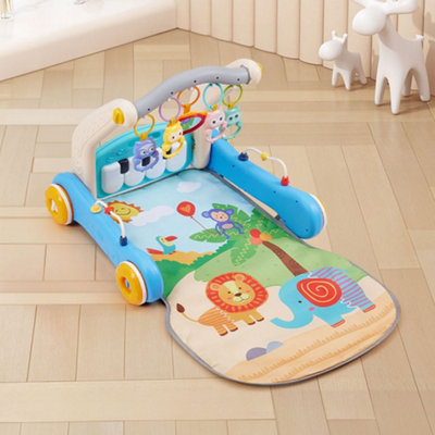 2-in-1 Baby Play Mat and Walker with Musical Keyboard Blue