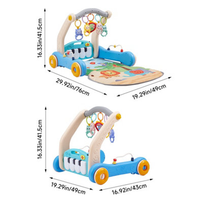2-in-1 Baby Play Mat and Walker with Musical Keyboard Blue - 9