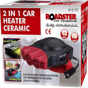 2 In 1 Car Heater Ceramic 12 Volt Cooling Fan 150 Watt Van Summer Winter