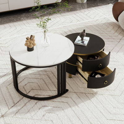 2-in-1 Coffee Table with Side Table and 2 Drawers