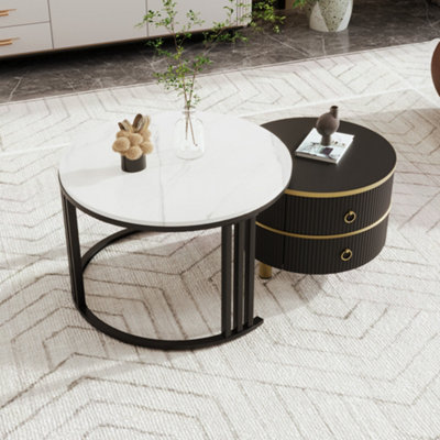 2-in-1 Coffee Table with Side Table and 2 Drawers
