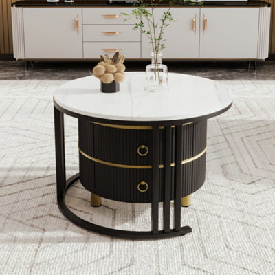 2-in-1 Coffee Table with Side Table and 2 Drawers