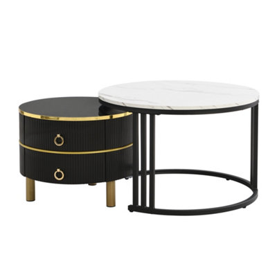 2-in-1 Coffee Table with Side Table and 2 Drawers