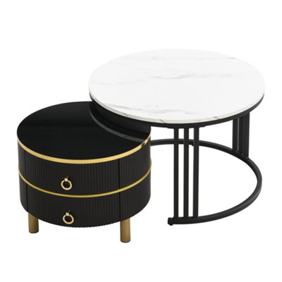2-in-1 Coffee Table with Side Table and 2 Drawers