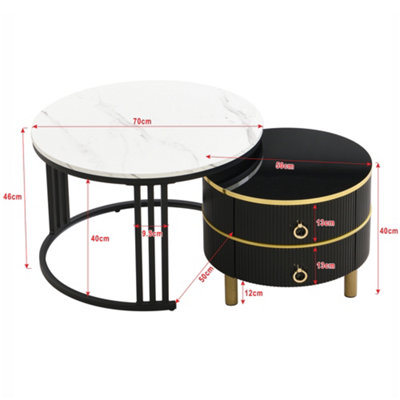 2-in-1 Coffee Table with Side Table and 2 Drawers