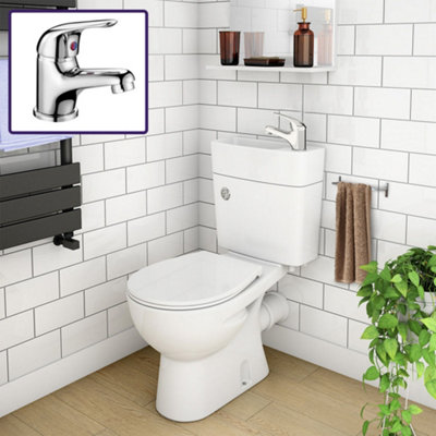 2 in 1 Compact Close Couple Toilet and Basin Combo Space Saver Tap and Waste Set